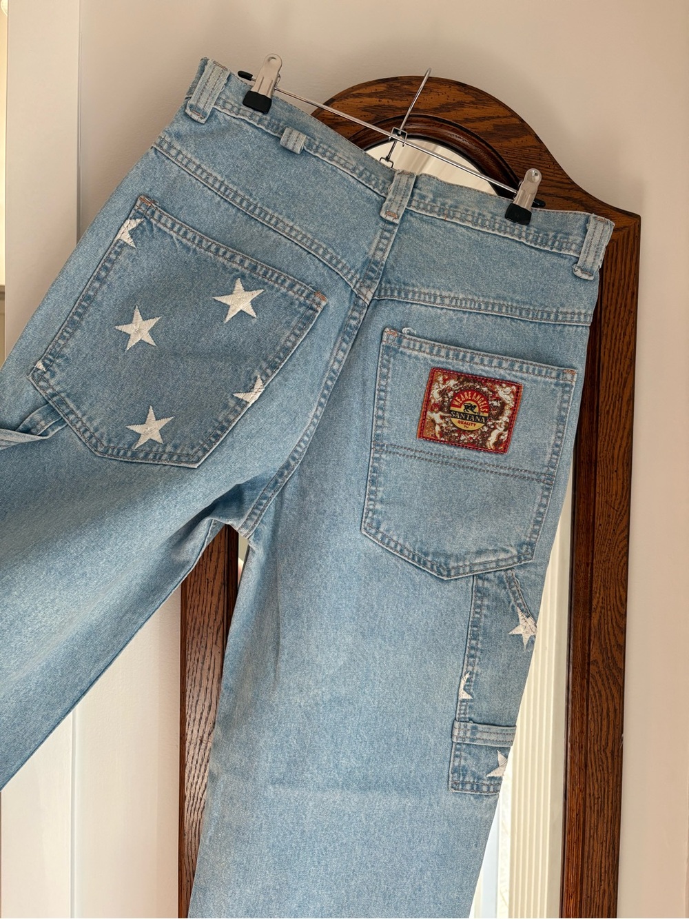 Vintage Parasuco 90’s Light Blue Carpenter Baggy Jeans with Stitched Stars